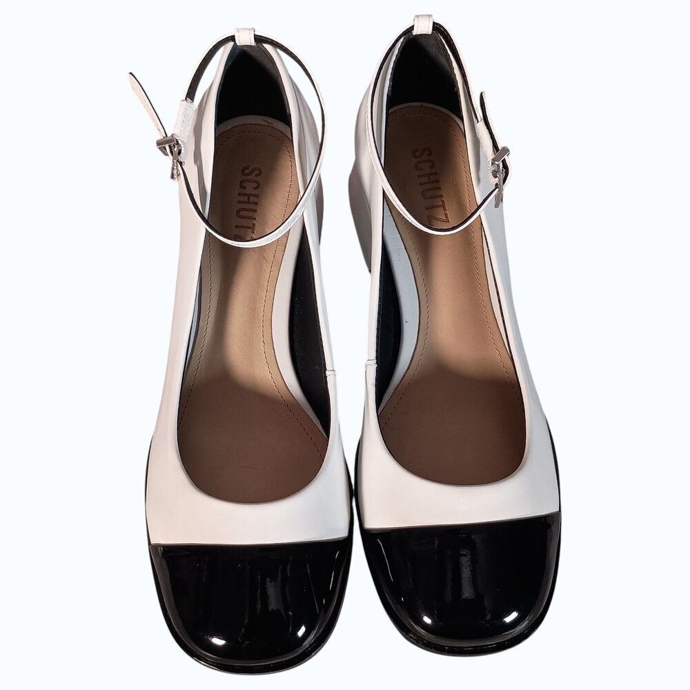 Schultz  Dorothy Shoes Womens 8 Black White Leather Cap Toe Ankle Strap - Picture 5 of 11